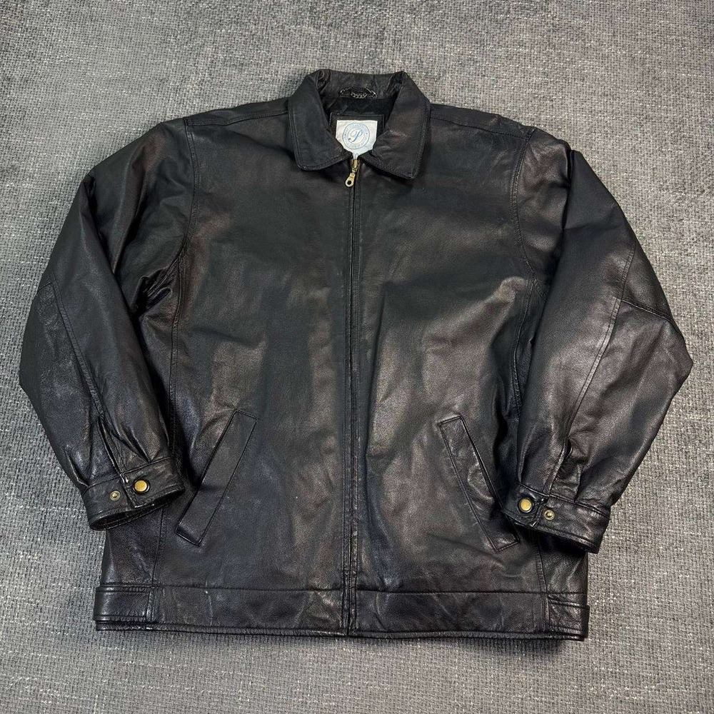 Protocol Leather Bomber Jacket Mens Medium Black Quilted Lined Zip Up 90s Style